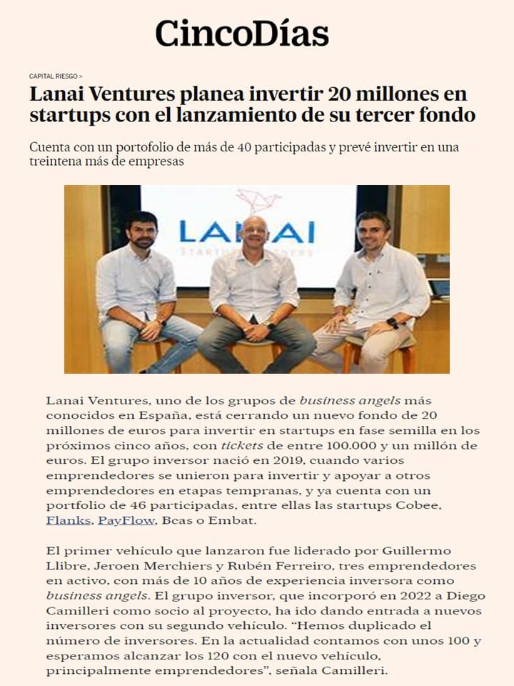 Lanai Ventures Cinco Días €20 Millones